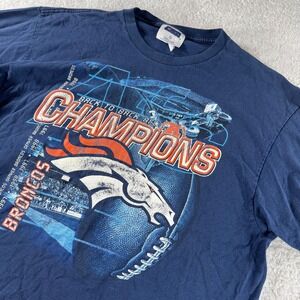 Vintage CSA 90s Denver Broncos Champion Shirt Navy Blue Large NFL Football‎